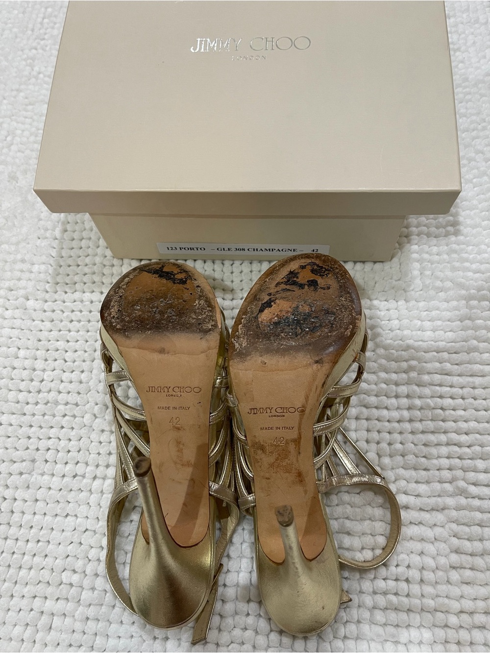 Jimmy Choo Metallic Champagne Strappy Slingback Heels - Picture 8 of 9